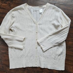 Pointelle Cotton Button Front Cardigan Sweater